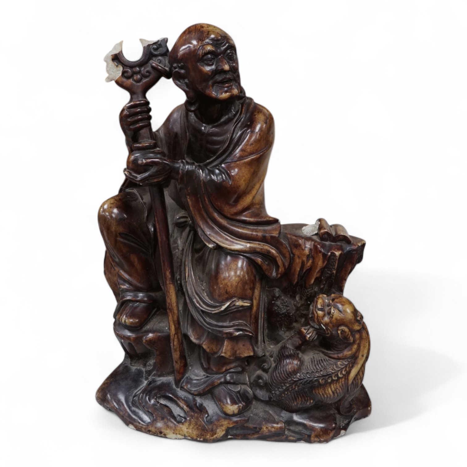 A large Chinese soapstone figure of a Luohan, 49cm